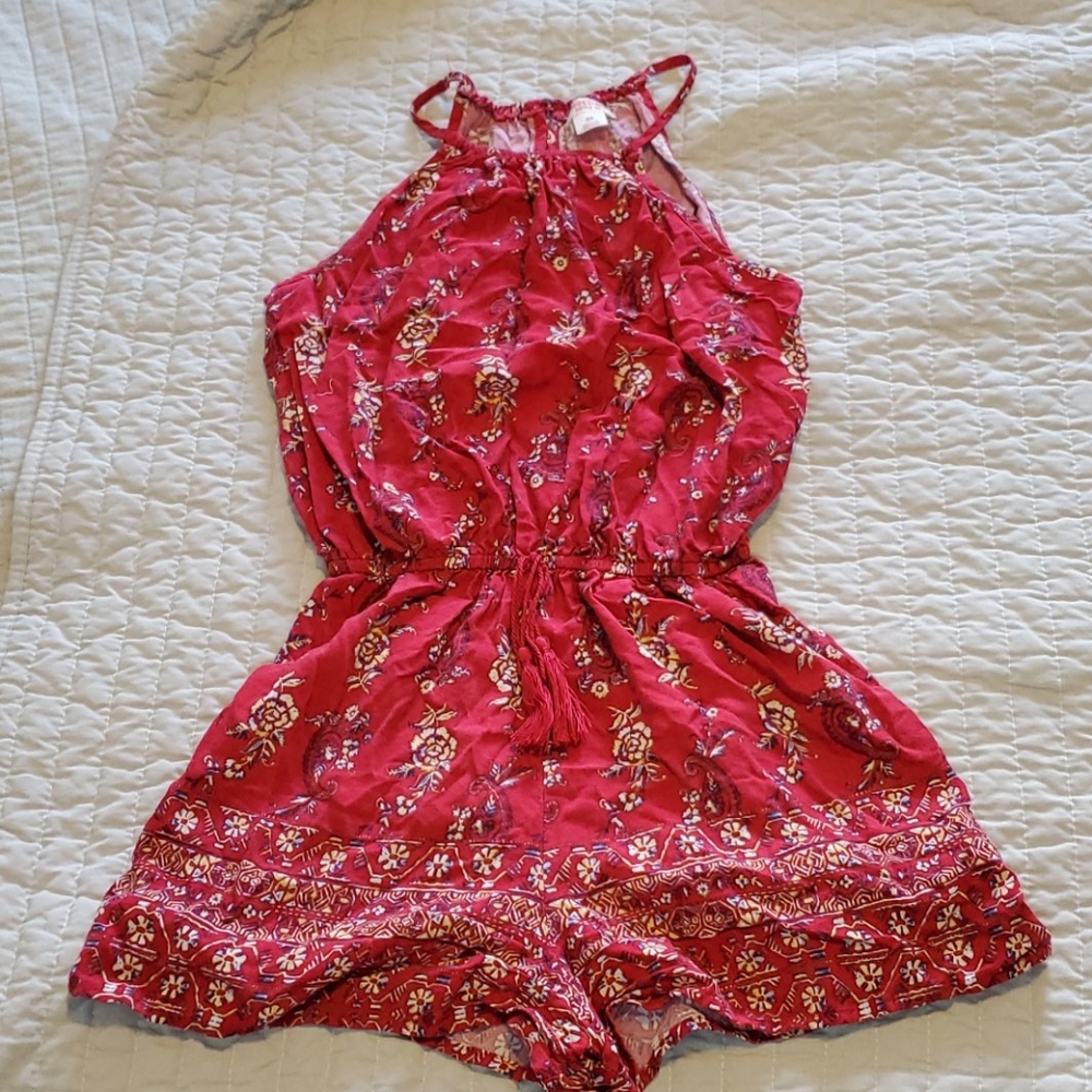 Women's high neck woven red romper